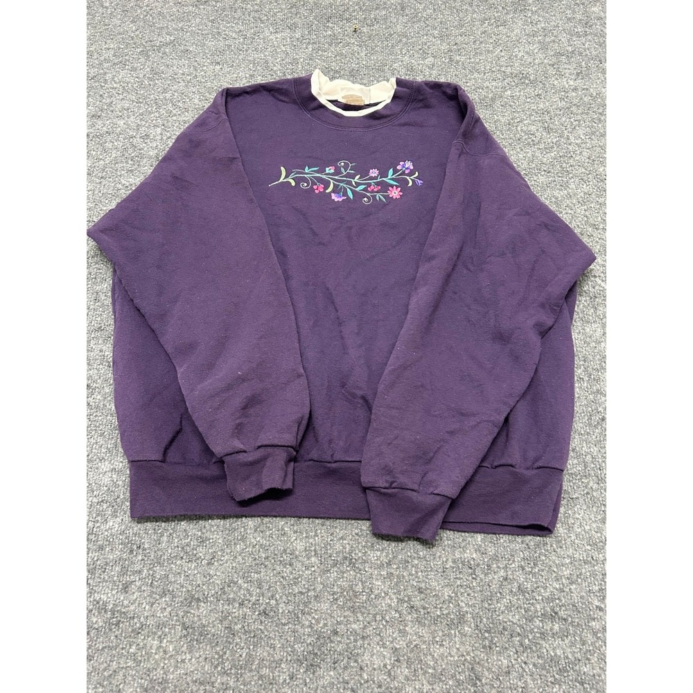 Day Breeze Sweatshirt Womens Size 2XL Purple Floral Embroidery Mock Neck Casual